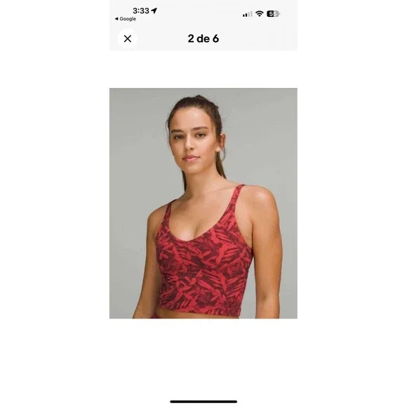 (B3)Lululemon Align Tank Cropped Top Sz 6 Built-in-Bra Spray Leaf Firrside Red - Picture 2 of 11